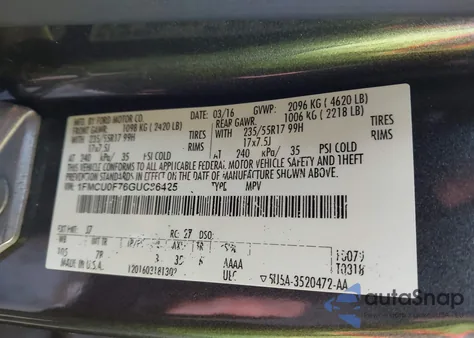 2016 Ford Escape S from USA, damaged, VIN 1FMCU0F76GUC86425